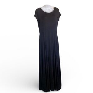 MICHAEL KORS long dress, black knit, silver trim, cap sleeve, front slit. PL